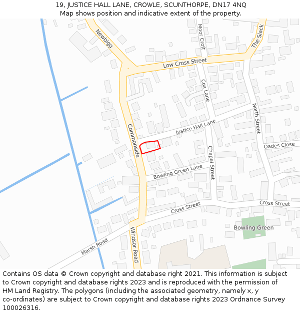 19, JUSTICE HALL LANE, CROWLE, SCUNTHORPE, DN17 4NQ: Location map and indicative extent of plot
