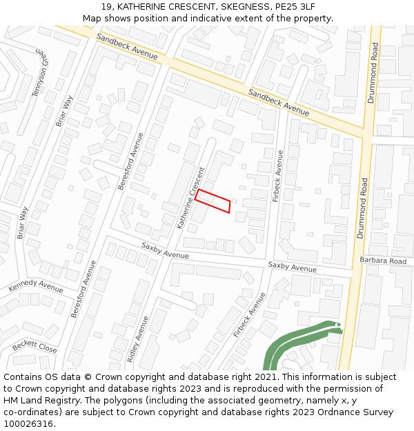 19, KATHERINE CRESCENT, SKEGNESS, PE25 3LF: Location map and indicative extent of plot