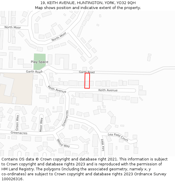 19, KEITH AVENUE, HUNTINGTON, YORK, YO32 9QH: Location map and indicative extent of plot