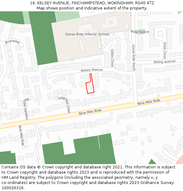 19, KELSEY AVENUE, FINCHAMPSTEAD, WOKINGHAM, RG40 4TZ: Location map and indicative extent of plot