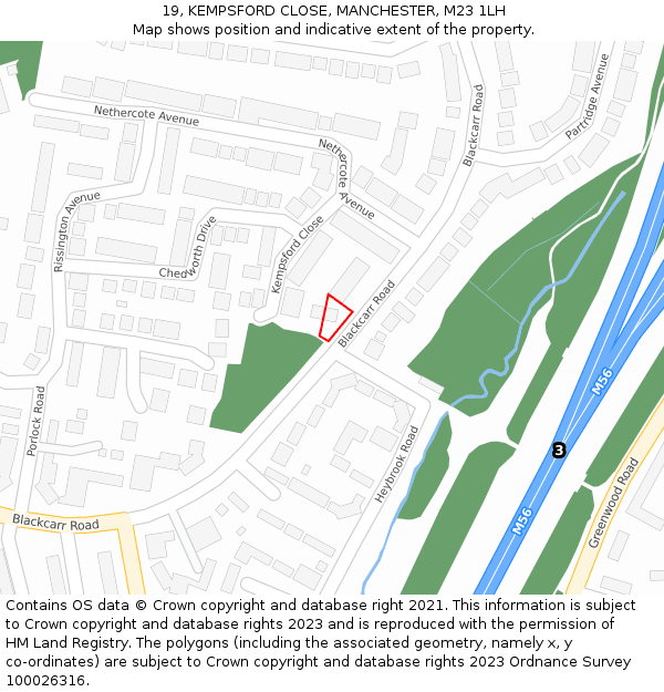 19, KEMPSFORD CLOSE, MANCHESTER, M23 1LH: Location map and indicative extent of plot