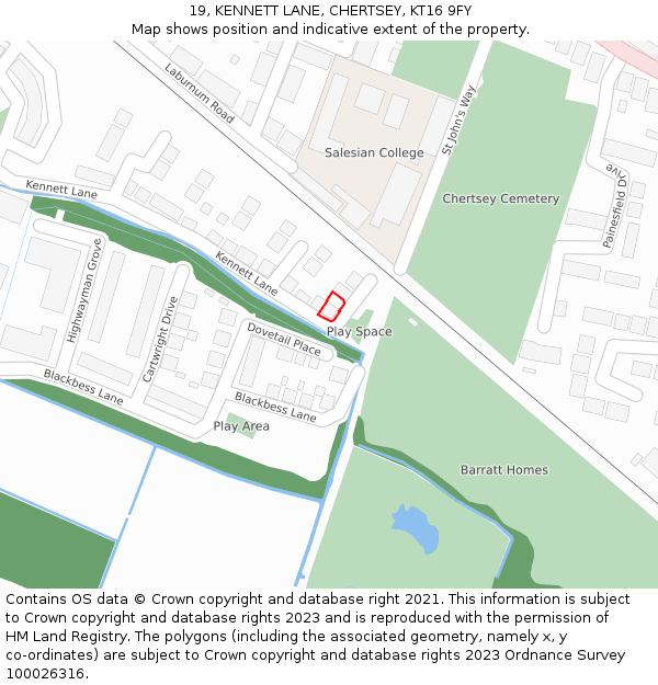 19, KENNETT LANE, CHERTSEY, KT16 9FY: Location map and indicative extent of plot