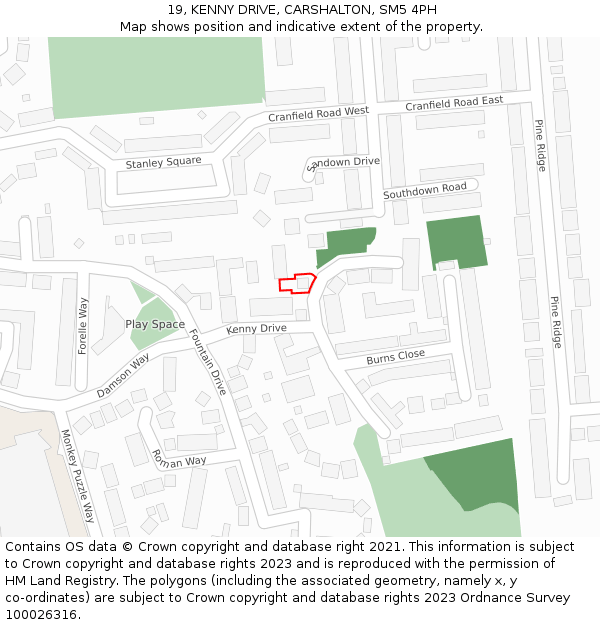 19, KENNY DRIVE, CARSHALTON, SM5 4PH: Location map and indicative extent of plot