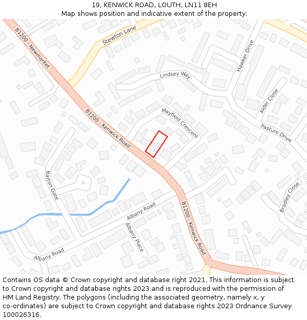19, KENWICK ROAD, LOUTH, LN11 8EH: Location map and indicative extent of plot