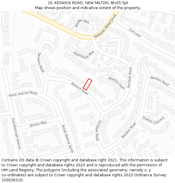 19, KESWICK ROAD, NEW MILTON, BH25 5JA: Location map and indicative extent of plot