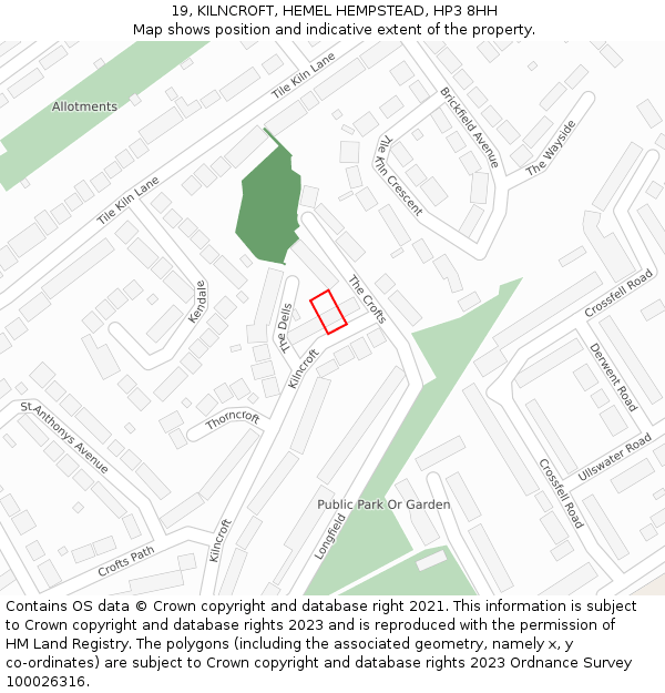 19, KILNCROFT, HEMEL HEMPSTEAD, HP3 8HH: Location map and indicative extent of plot