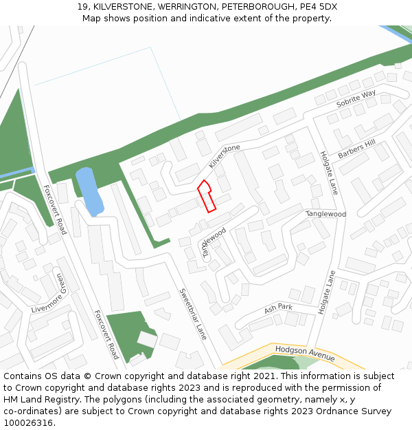 19, KILVERSTONE, WERRINGTON, PETERBOROUGH, PE4 5DX: Location map and indicative extent of plot