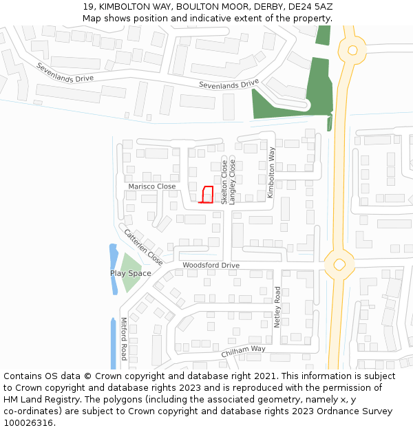 19, KIMBOLTON WAY, BOULTON MOOR, DERBY, DE24 5AZ: Location map and indicative extent of plot