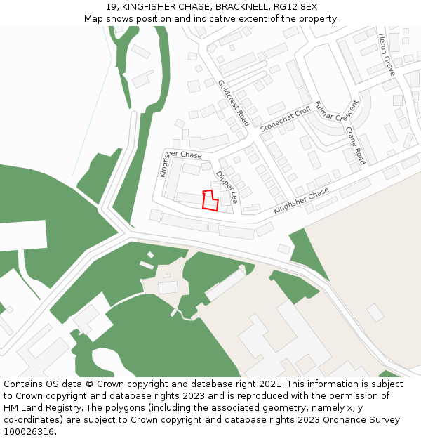 19, KINGFISHER CHASE, BRACKNELL, RG12 8EX: Location map and indicative extent of plot