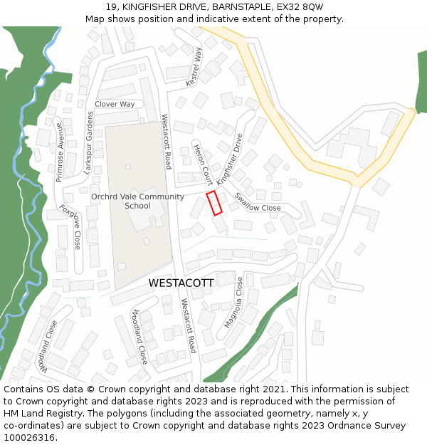 19, KINGFISHER DRIVE, BARNSTAPLE, EX32 8QW: Location map and indicative extent of plot