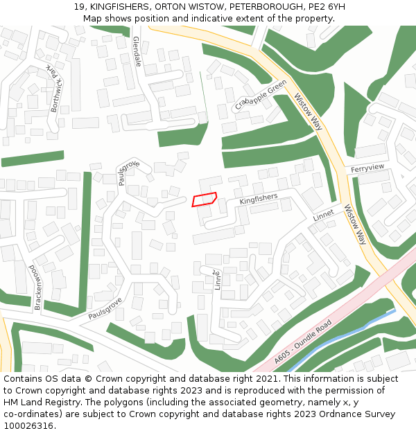 19, KINGFISHERS, ORTON WISTOW, PETERBOROUGH, PE2 6YH: Location map and indicative extent of plot