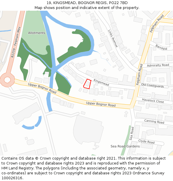 19, KINGSMEAD, BOGNOR REGIS, PO22 7BD: Location map and indicative extent of plot