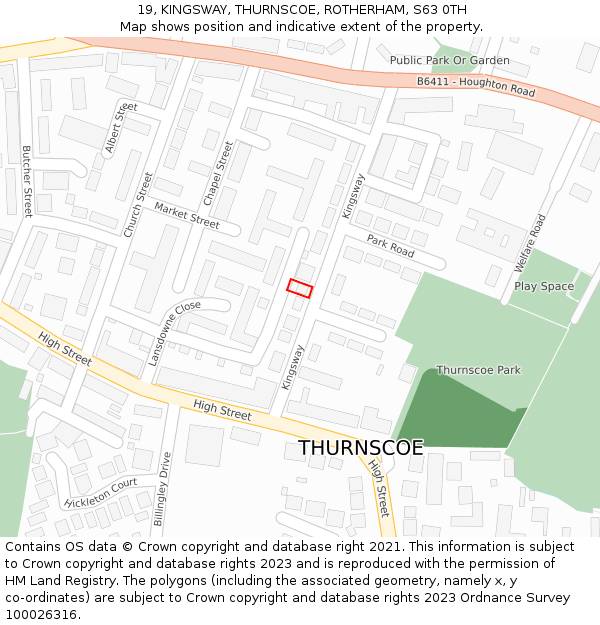 19, KINGSWAY, THURNSCOE, ROTHERHAM, S63 0TH: Location map and indicative extent of plot
