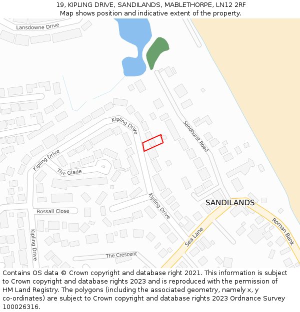 19, KIPLING DRIVE, SANDILANDS, MABLETHORPE, LN12 2RF: Location map and indicative extent of plot