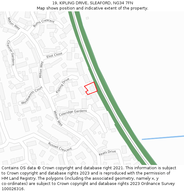 19, KIPLING DRIVE, SLEAFORD, NG34 7FN: Location map and indicative extent of plot