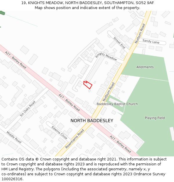 19, KNIGHTS MEADOW, NORTH BADDESLEY, SOUTHAMPTON, SO52 9AF: Location map and indicative extent of plot