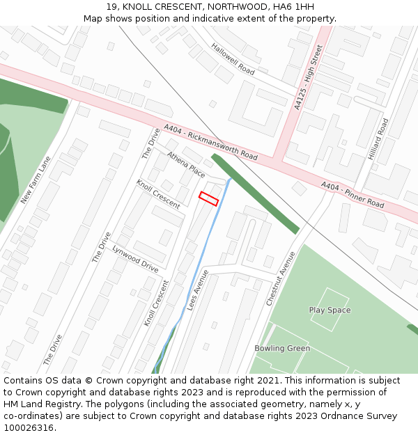 19, KNOLL CRESCENT, NORTHWOOD, HA6 1HH: Location map and indicative extent of plot