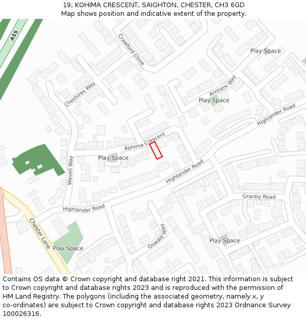 19, KOHIMA CRESCENT, SAIGHTON, CHESTER, CH3 6GD: Location map and indicative extent of plot