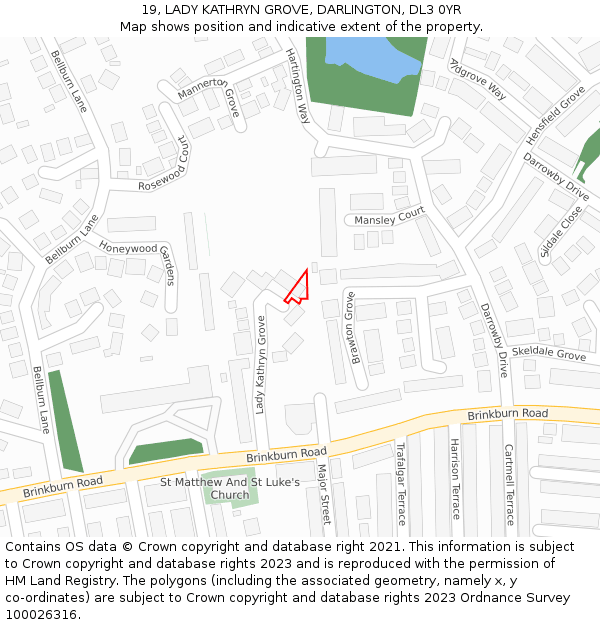 19, LADY KATHRYN GROVE, DARLINGTON, DL3 0YR: Location map and indicative extent of plot
