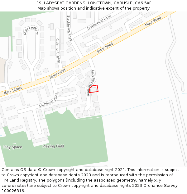 19, LADYSEAT GARDENS, LONGTOWN, CARLISLE, CA6 5XF: Location map and indicative extent of plot