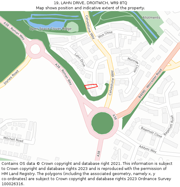 19, LAHN DRIVE, DROITWICH, WR9 8TQ: Location map and indicative extent of plot