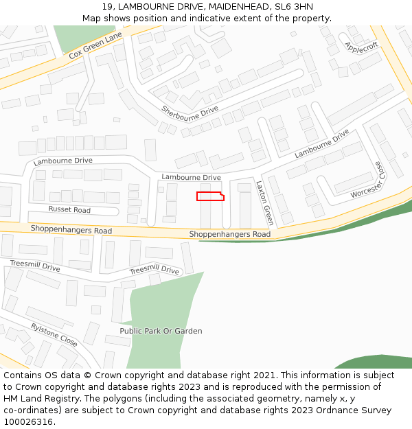 19, LAMBOURNE DRIVE, MAIDENHEAD, SL6 3HN: Location map and indicative extent of plot