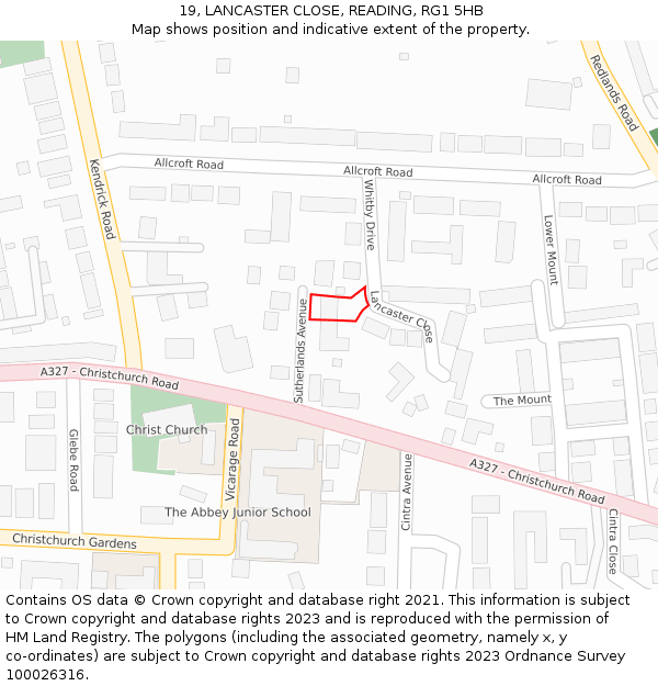19, LANCASTER CLOSE, READING, RG1 5HB: Location map and indicative extent of plot