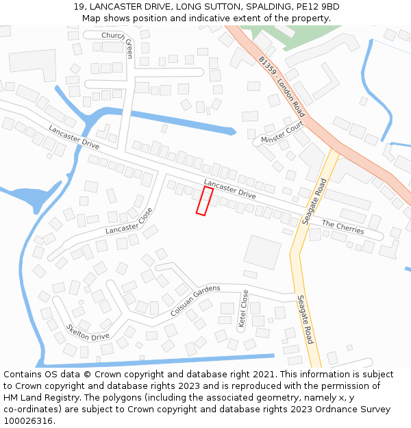 19, LANCASTER DRIVE, LONG SUTTON, SPALDING, PE12 9BD: Location map and indicative extent of plot