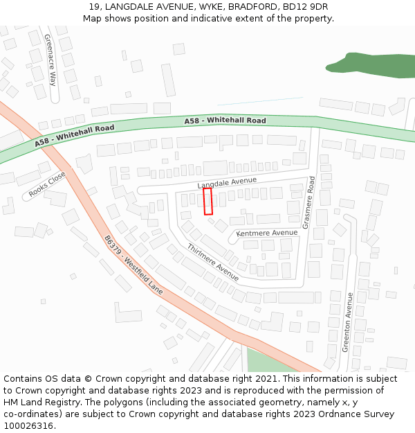 19, LANGDALE AVENUE, WYKE, BRADFORD, BD12 9DR: Location map and indicative extent of plot