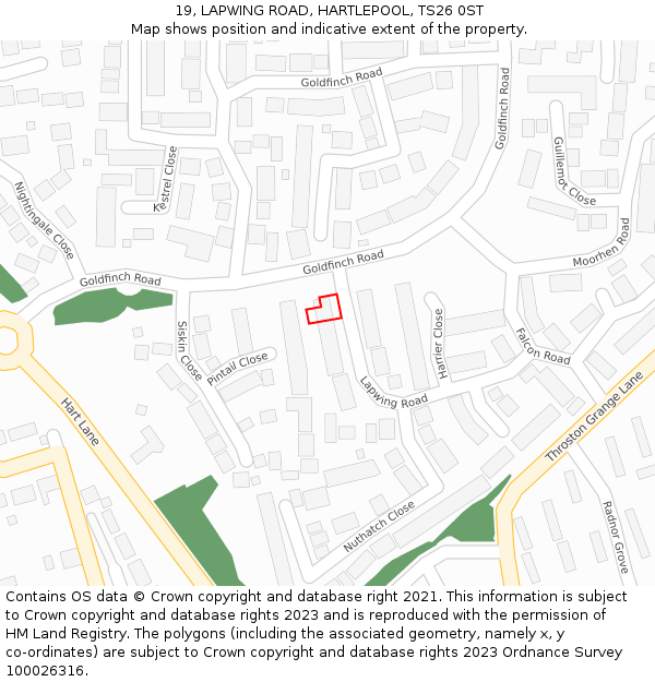 19, LAPWING ROAD, HARTLEPOOL, TS26 0ST: Location map and indicative extent of plot