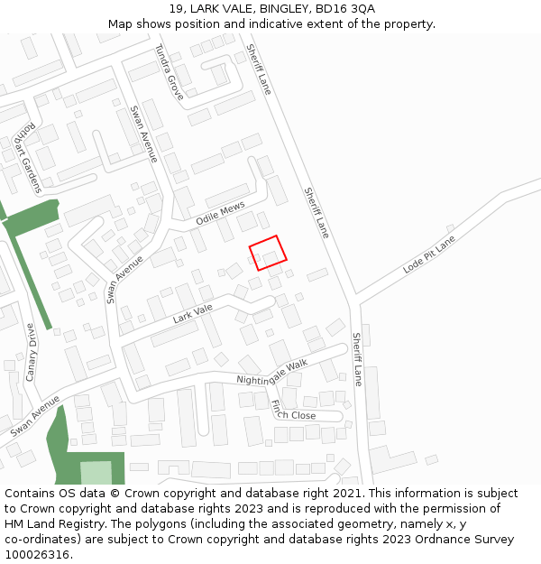 19, LARK VALE, BINGLEY, BD16 3QA: Location map and indicative extent of plot