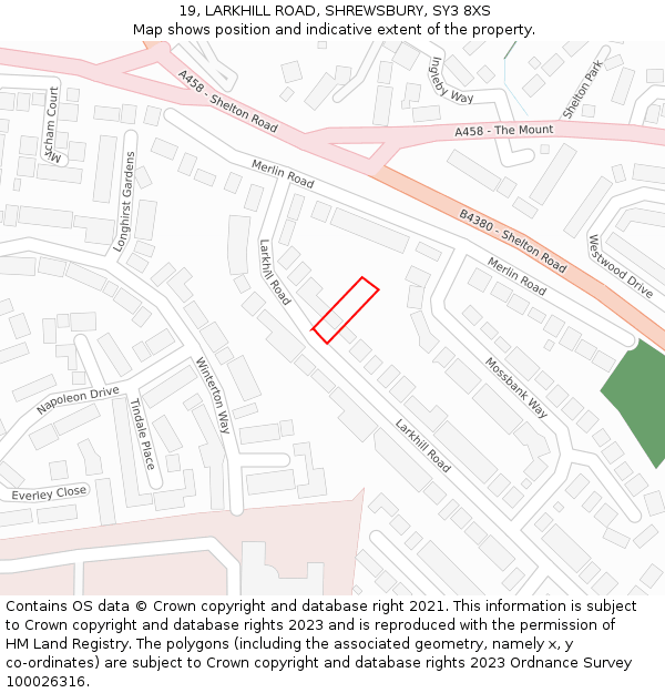 19, LARKHILL ROAD, SHREWSBURY, SY3 8XS: Location map and indicative extent of plot