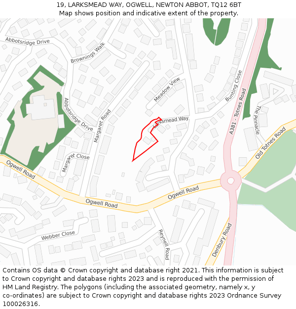 19, LARKSMEAD WAY, OGWELL, NEWTON ABBOT, TQ12 6BT: Location map and indicative extent of plot
