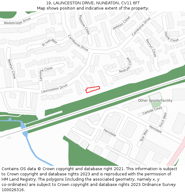 19, LAUNCESTON DRIVE, NUNEATON, CV11 6FT: Location map and indicative extent of plot