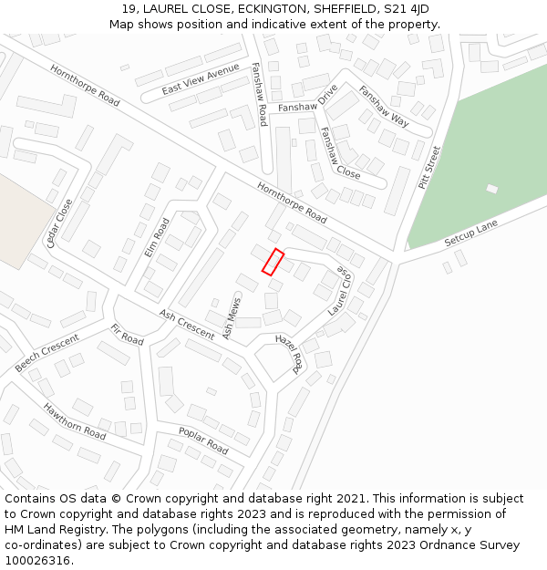 19, LAUREL CLOSE, ECKINGTON, SHEFFIELD, S21 4JD: Location map and indicative extent of plot