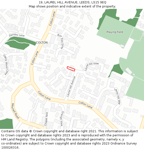 19, LAUREL HILL AVENUE, LEEDS, LS15 9EQ: Location map and indicative extent of plot