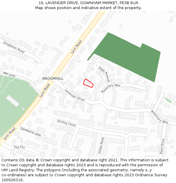 19, LAVENDER DRIVE, DOWNHAM MARKET, PE38 9UA: Location map and indicative extent of plot