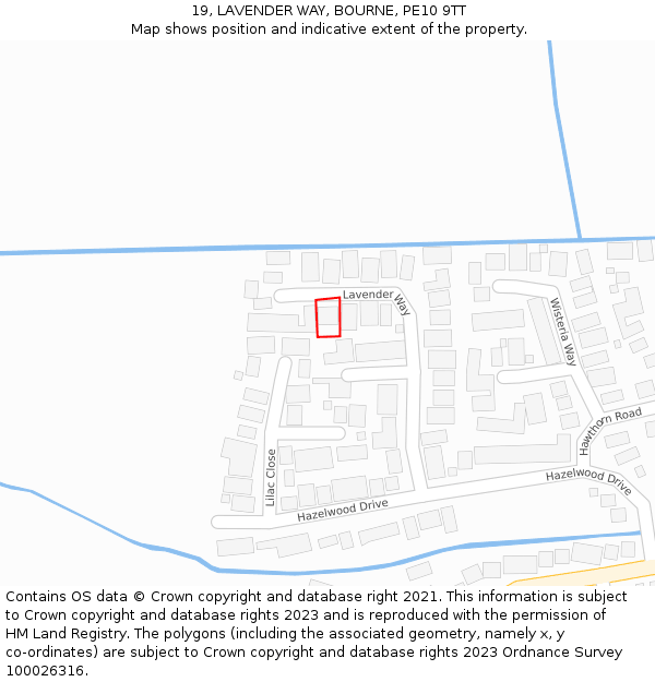 19, LAVENDER WAY, BOURNE, PE10 9TT: Location map and indicative extent of plot