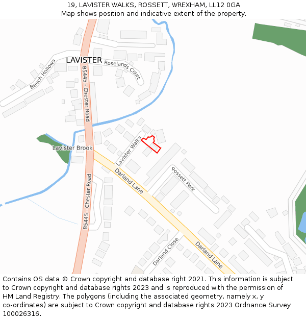 19, LAVISTER WALKS, ROSSETT, WREXHAM, LL12 0GA: Location map and indicative extent of plot