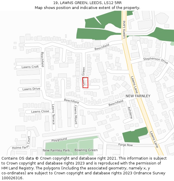 19, LAWNS GREEN, LEEDS, LS12 5RR: Location map and indicative extent of plot