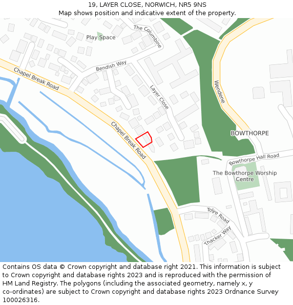19, LAYER CLOSE, NORWICH, NR5 9NS: Location map and indicative extent of plot