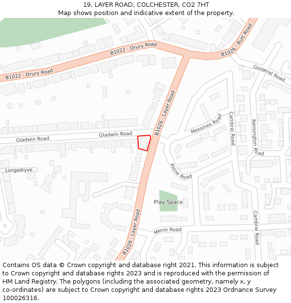 19, LAYER ROAD, COLCHESTER, CO2 7HT: Location map and indicative extent of plot