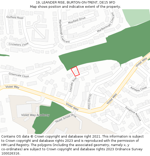 19, LEANDER RISE, BURTON-ON-TRENT, DE15 9FD: Location map and indicative extent of plot