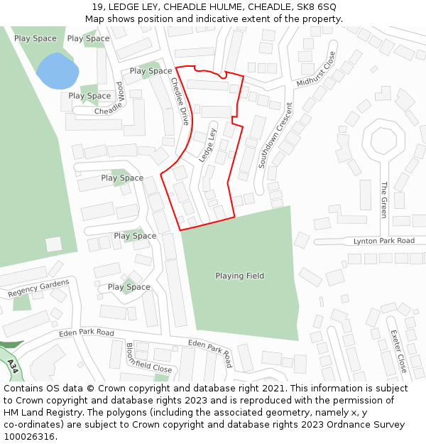 19, LEDGE LEY, CHEADLE HULME, CHEADLE, SK8 6SQ: Location map and indicative extent of plot