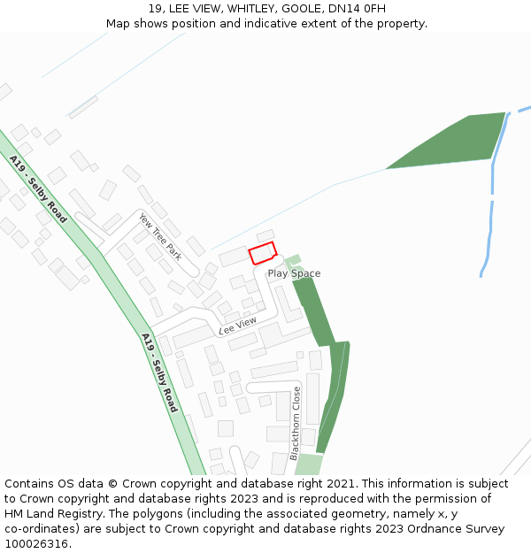 19, LEE VIEW, WHITLEY, GOOLE, DN14 0FH: Location map and indicative extent of plot