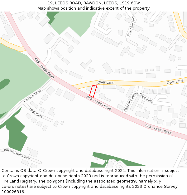 19, LEEDS ROAD, RAWDON, LEEDS, LS19 6DW: Location map and indicative extent of plot