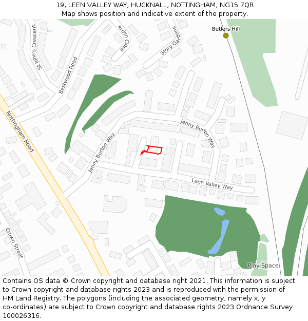 19, LEEN VALLEY WAY, HUCKNALL, NOTTINGHAM, NG15 7QR: Location map and indicative extent of plot