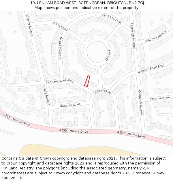 19, LENHAM ROAD WEST, ROTTINGDEAN, BRIGHTON, BN2 7GJ: Location map and indicative extent of plot
