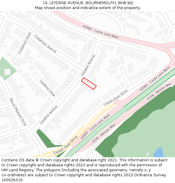19, LEYDENE AVENUE, BOURNEMOUTH, BH8 9JQ: Location map and indicative extent of plot