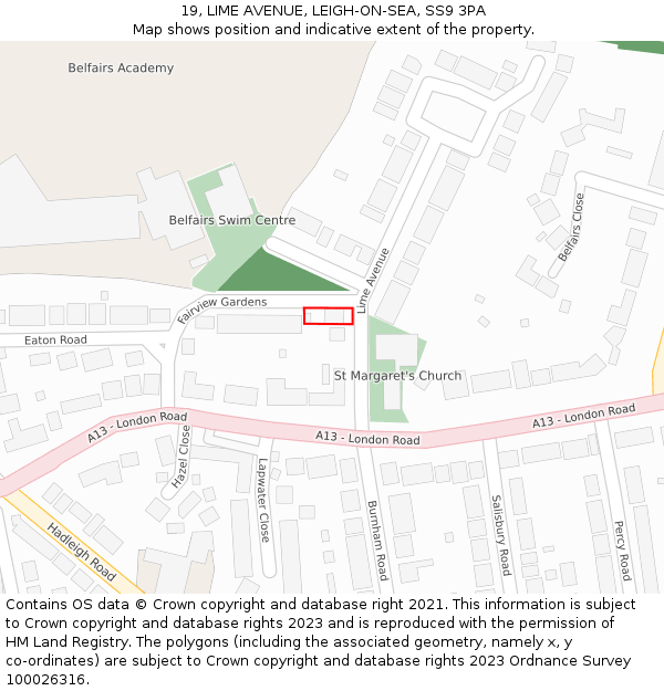 19, LIME AVENUE, LEIGH-ON-SEA, SS9 3PA: Location map and indicative extent of plot